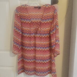 Apt. 9 Vibrant SzLG Boho sheer Beach cover Colorful Chevron 3/4 sleeve